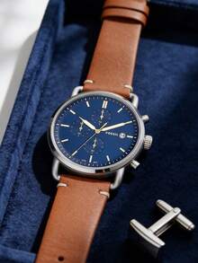 Fossil FS5401 Men's Quartz Leather Three-Hand Watch Stainless Steel Case/Scratch Resistant Glass - Brown - View 4