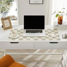 Checkered Desk Mat Large Cute Aesthetic Retro PU Leather Computer Laptop Desk Mat Non-Slip Proof Mouse Keyboard Pad Desk Writing Mat For Work/Home Khaki 23.6" X 13.7" - Khaki - View 4