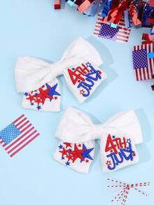 Set de 2 pinzas para el cabello con moños de tela roja, blanca y azul para el 4 de julio y el Día de los Caídos, con accesorios para el cabello bordados con estrellas, regalos para niñas, maestras y fiestas del Día de la Independencia de Estados Unidos - Multicolor - Ver 2