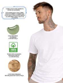 Men's Basic Casual Plain T-Shirt In Premium Combed Cotton, Sizes S To XL - 白色 - 查看 2