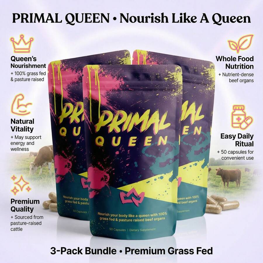 Primal Quenn – 3-Pack Bundle | Grass-Fed Beef Organ Supplements For Women | Supports Energy, Hormonal Balance & Healthy Skin | Natural Source Of Iron & B12 | 2 Capsules Daily | Buy 3 Save Big – Limited Time - ABC-1PC-NC - 查看 1