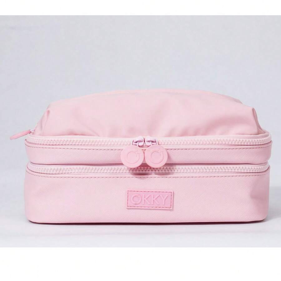 Estuche Multiusos OKKY Color Rosa Pastel – Organizador de Cosméticos con Bolsillo de Malla. con 3 Secciones de Almacenamiento - A - Ver 1