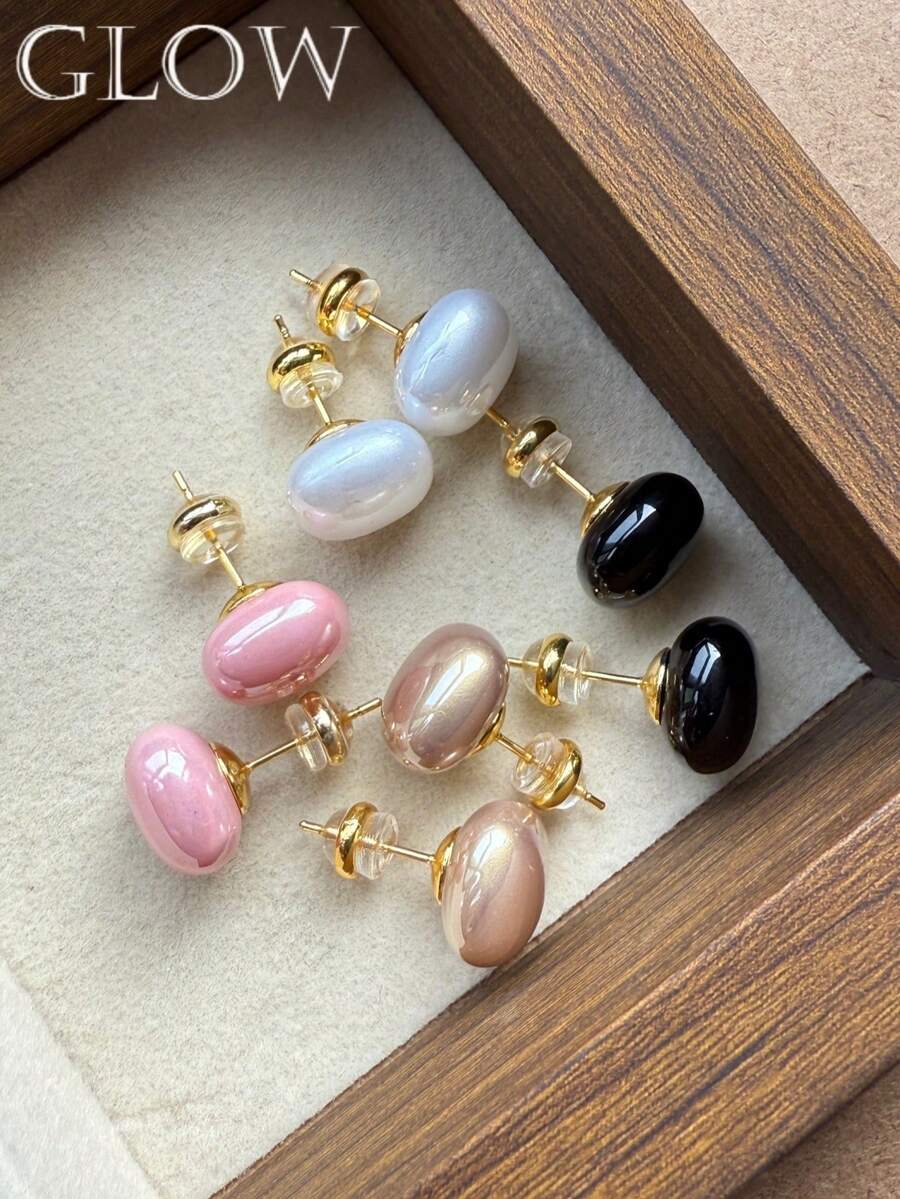 4 Pairs Minimalist Niche Fashion Versatile High-End Square Faux Pearl Stud Earrings Set, Suitable For Teenage Girls Daily And Festival Wear - Four-piece Set, Style B - View 1