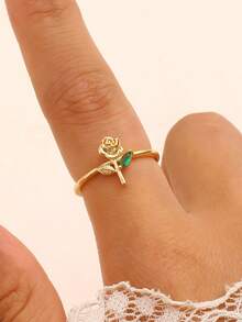 Juego de 3 anillos elegantes y lujosos con flores de rosa de cobre y rhinestones, diseño floral 3D, anillos ajustables para mujeres, adecuados para uso diario, fiestas, citas, vacaciones, playa, regalo para amigos, familia, parejas, diseño de joyería original - Dorado - Ver 5