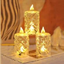24/12/3pcs 8 * 4cm Home Decor Crystal Diamond Shaped LED Electronic Candle Lights,Wedding Party Table Decor Flameless Candle,Tea Candle Light - 黃光 - 查看 12
