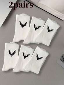 6 Paar Fledermaus-Muster Knöchelsocken, Gothic Stil, bequem für den täglichen Gebrauch, Schwarz & Weiß Optionen, Herbst Serie - Verschiedenfarbig - Übersicht 13