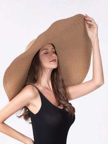 1pc Women's Large Brim Solid Color Sun Hat, Breathable And Comfortable, For Fishing, Cycling, Outdoor & Beach Use During Summer - Khaki - View 2