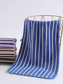 男女通用条纹珊瑚绒柔软吸水亲肤不掉毛条纹毛巾/浴巾 - 墨綠色 - 查看 9