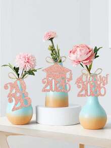 12pcs/Set Rose Gold Glitter "Class Of 2026" Graduation Party Vase Tags Decorations - Rose Gold - View 2