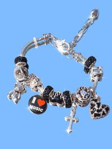 1 件音乐节魅力手链，TS 友谊手链，音乐节音乐会欢呼腕带，时尚简约吉他和鼓乐队手链 - 銀色 - 查看 3