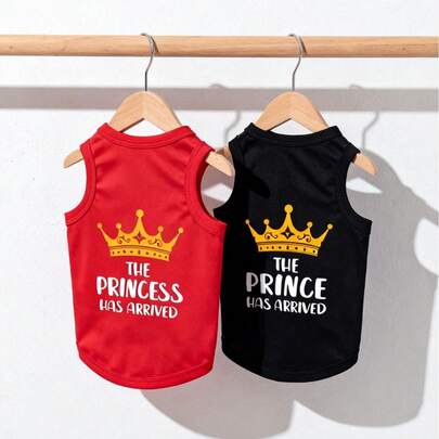 LUCKIE PAW 2件装公主王子标语趣味印花宠物背心，物理防跳蚤减少掉毛保暖透气犬猫背心，适合小型和大型宠物室内/室外穿着