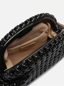 Medium Silver Black Gold Braided Crossbody Bag With Chain - Black - View 4
