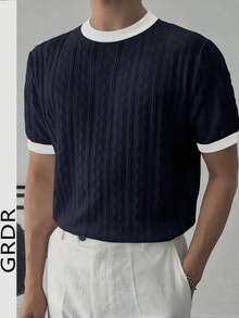 GRDR Men's Minimalist Fashion Knit T-Shirt Top - Daily Wear - Navy Blue - View 2