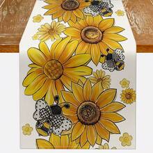 1pc Beige Sunflower Pattern Tablecloth, Suitable For Spring/Summer Floral Kitchen & Dining Table Decor, Home Party Decoration - Orange - View 9