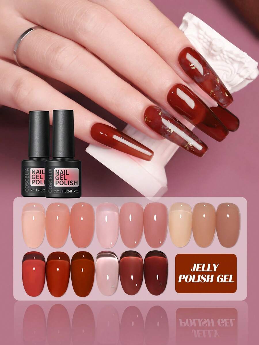 COSCELIA 1PC 果冻凝胶指甲油 半透明 UV LED 固化指甲凝胶 持久 DIY 美甲设计 居家美甲 美甲爱好者礼物 - 彩色 - 查看 1