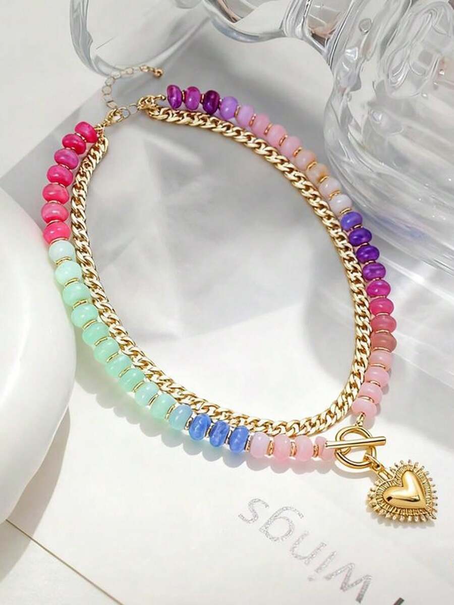 1pc Multi-Layer Dopamine Colorful Beaded Necklace For Women, Niche ...