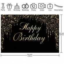 1 件黑色和金色闪光生日派对背景布，适用于蛋糕桌装饰、拍照道具和节日庆典、生日派对装饰、派对用品、礼物 - 多色 - 查看 7