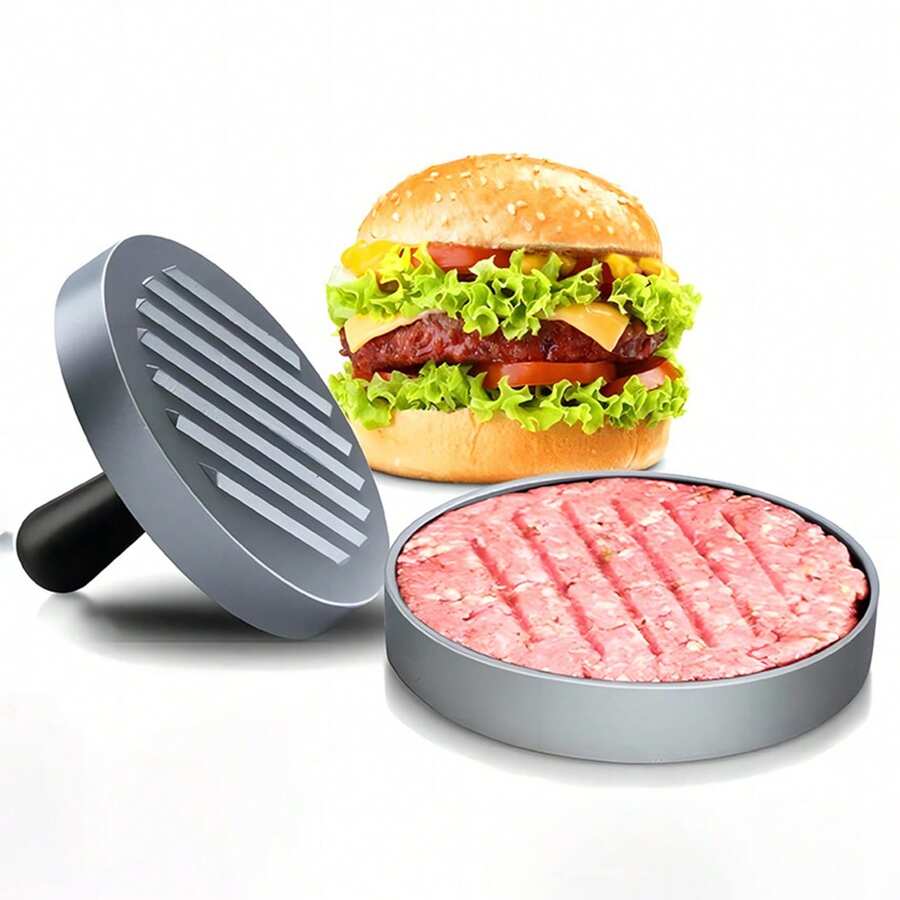 1个木柄汉堡肉饼制作器，肉饼成型模具，圆形汉堡肉饼模具，手动汉堡肉饼压模器，带馅料模具的肉饼制作器，家用和餐厅自制汉堡肉饼制作器 - 彩色 - 查看 1