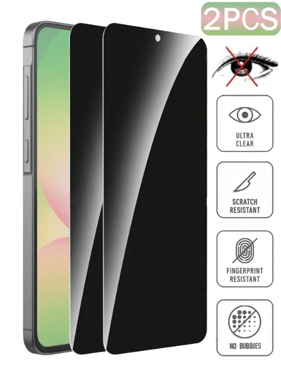 2pcs Black Privacy Screen Protector Film, For Galaxy S26/S26+/S25/S25+/S23/S22/S21/A55/A16/A26/A35/A15 Phones, Protect Privacy, Anti-Scratch Design, Essential Screen Protector For Daily, Office, Home Use, Privacy Screen Protector, Phone Screen Protector, Phone Accessories, Waterproof Shockproof Anti-Scratch