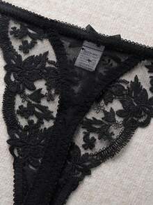 2 piezas Conjunto de lencería sexy con bordado floral para mujeres - Negro - Ver 9