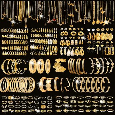40/52/76/94pcs Set Fashionable Minimalist Elegant Bohemian Style Jewelry Set, Including Earrings, Necklaces, Rings, Bracelets With Heart, Twist, Butterfly, Geometric, Wave Patterns, Versatile Daily Wear Accessories, Random Style