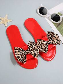 Women's Leopard Print Slip-On Comfortable Casual Fashion Red Flat Sandals, Lightweight Slippers For Summer - Leopard Print Shoe Flowers - View 3