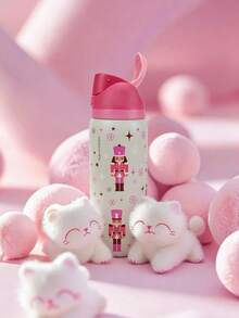 Owa Laa Cute Cartoon Character Print Large Capacity Stainless Steel Water Bottle, 32oz/945ml With Straw, Exquisite Look, Insulated For Hot&Cold Drinks/Iced Water, Keeps Warm For 24 Hours,For Leisure Work Sports Indoor Outdoor, Perfect Gift Choice - 粉紅白色 - 查看 4