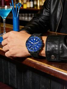 Fossil Men's 44mm Garrett Black Silicone Strap Chronograph Watch FS5695 - Blue - View 4