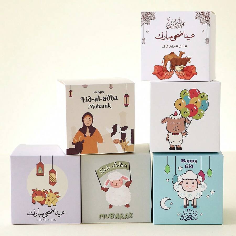 Hộp quà hoạt hình Eid Al-Adha (6/12/18/24 chiếc), hộp đựng kẹo lễ hội Hồi giáo, hộp quà lưu niệm Eid Al-Adha (hộp rỗng) - Phong cách ngẫu nhiên - Xem 1