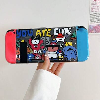 Fashion Leaf Pattern Protective Case Compatible With Switch OLED, Anti-Scratch Hard Shell Cover