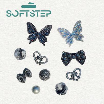 10pcs/Set 3D Shiny Butterfly Y2K Dark Metal Baroque Style DIY Resin Silver Diamond Decorations, Suitable For Clogs, DIY Accessories