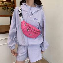 Niche Design Bamboo Leaf Laser Fanny Pack, Waterproof Waist Bag, Street Chest Bag - Hot Pink - View 6