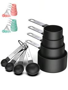 一套不锈钢量杯和量勺，可精确测量干湿食材，可用作咖啡勺、面粉勺，节省空间的厨房工具，烹饪烘焙必备，易于清洗 - 彩色 - 查看 2