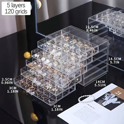 Hộp đựng trang sức nhiều lớp trong suốt, chất lượng cao, dung tích lớn, thích hợp để đựng bông tai và các phụ kiện khác; giải pháp lưu trữ trang sức đa năng.