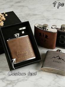 1pc Personalized Leather Flask, Customized Flask, Father's Day Gift, Essential For Father's Day, Boyfriend Gift, Customized Father's Day Gift, Birthday Gift, Boyfriend Birthday Gift, Customized Leather Flask, Engraved Leather Flask, Personalized Groomsman/Bridesmaid Flask, Unique Groomsman/Bridesmaid Gift, Wedding Bachelor Party Proposal Gift - Multicolor - View 5