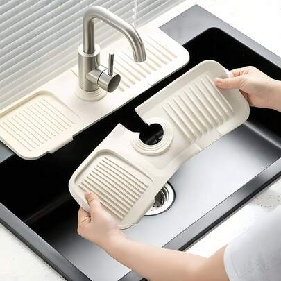 2 miếng chắn nước bằng silicon cho vòi nước - Khay hứng nước nhỏ giọt cho tay cầm vòi nước, khay đựng xà phòng rửa chén, miếng đệm mút phía sau vòi nước, phụ kiện bồn rửa nhà bếp, tấm chắn nước bắn, cạnh hẹp có thể cắt tỉa, thích hợp cho bồn rửa phòng tắm, bồn rửa nhà bếp và giá để chén đĩa.