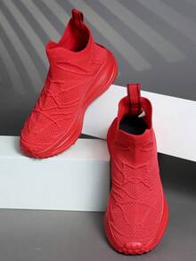 2026新款男士简约经典休闲舒适时尚运动鞋 - 透气时尚一脚蹬设计，采用透气网布，适合所有季节，圆头，织物鞋面，EVA鞋底，多功能运动鞋，适合男士、学生、户外、徒步、街头穿着，轻便耐穿。 - 紅色 - 查看 5