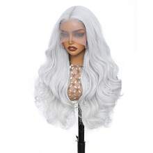 Dark Brown Color 26Inch 13X6 Transparent Lace Front Wig With Baby Hair For Women Body Wave Synthetic Heat-Resistant Wig - Grey - View 2