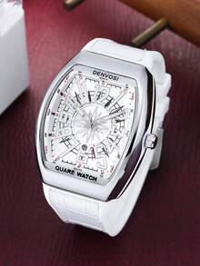 Men's Starry Sky Barrel Luxury Watch With Silicone Strap - Apricot - View 5
