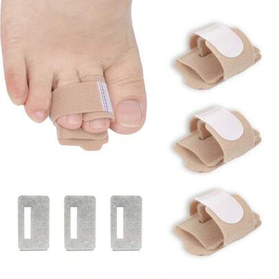 1个男女通用脚趾分离器，防止脚趾重叠，带固定带的支撑夹板，脚趾护理保护器
