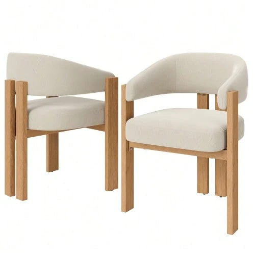 Ergonomic Dining Chair (Set Of 2) With Thick Padding, Sturdy Iron Legs And Wood-Look Finish – Breathable, Easy To Clean, Chairs For Bedroom, Dining Room And Living Room - Beige - View 1