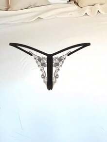 Sexy Lingerie Panties, Fashion Beaded Sexy Open Crotch G-String, Pearl Massage Embroidered Hollow Transparent Temptation T-Pants, Influencer Same Style Sexy Open Crotch G-String, Fashion Beaded Pearl Massage Embroidered Hollow Transparent Temptation T-Pants, Sexy Lingerie Shorts, New Trending Slimming Alluring Date Night Outfit, High-Quality Comfortable Waist-Friendly Design, Recommended By Influencers For Nightclub Outfits - màu đen - Xem 5