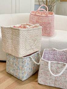 1Pc Floral Print Quilted Storage Basket Laundry Basket Large Capacity Portable Storage Bag Foldable Snack Basket With Handle For Women And Girls Cosmetic Storage Basket Toy Storage Basket Skincare Storage Basket Women Makeup Storage Multifunctional Storage Basket Cosmetic Organizer Home Decor Livingroom Bedroom Decor Bathroom Decor Closet Organization And Storage Clothes Organizer - Nhiều màu - Xem 8