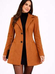 Women's Premium Fitted Structured Winter Overcoat, Elegant, Woolen, Long Coat With Double Buttons, Milano Coat - Lạc đà - Xem 1