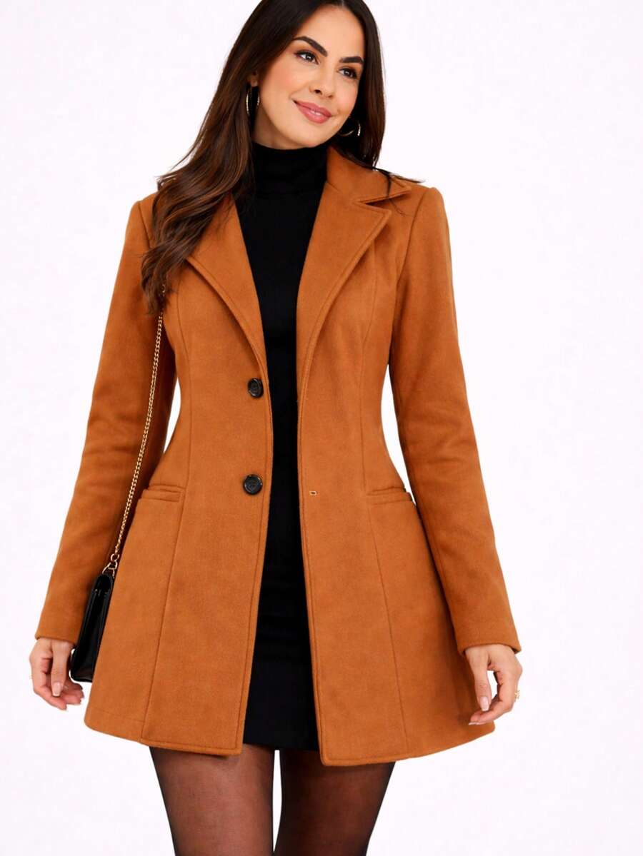 Women's Premium Fitted Structured Winter Overcoat, Elegant, Woolen, Long Coat With Double Buttons, Milano Coat - Lạc đà - Xem 1