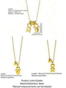 3/2/1pc Fashion Heart-Shaped Girl/Boy Design Stainless Steel Women's Necklace, Suitable For Daily Commute And Shopping - Yellow Gold - View 15