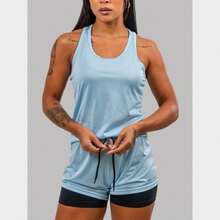 Women's 2-In-1 Gym Set With Compression Shorts And Racerback Tank Top For Fitness, Running, And Training. - Azul claro - Ver 1