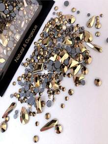 150颗平底圆形水钻 + 20颗平底异形大号锆石黑色大红色美甲水钻 美甲用品 美甲饰品 美甲宝石 - 中紫紅色 - 查看 4