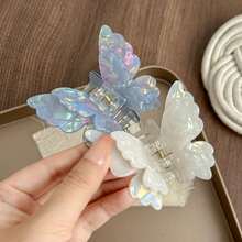 1个醋酸纤维材质的6厘米蝴蝶发爪夹，渐变鲨鱼齿设计，甜美马尾夹，适合女性和女孩日常佩戴，夏季服装发夹，沙滩配饰 - 彩色 - 查看 6