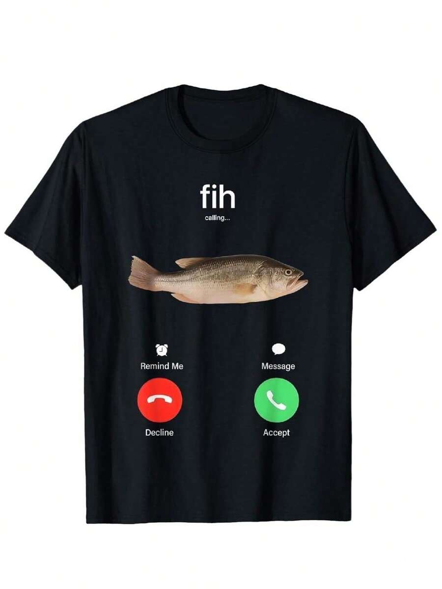 Funny Short Sleeve Tee | American Street Style Fashion | Graphic Enthusiasts | Hilarious Fish Graphic Print Casual - Black - View 1
